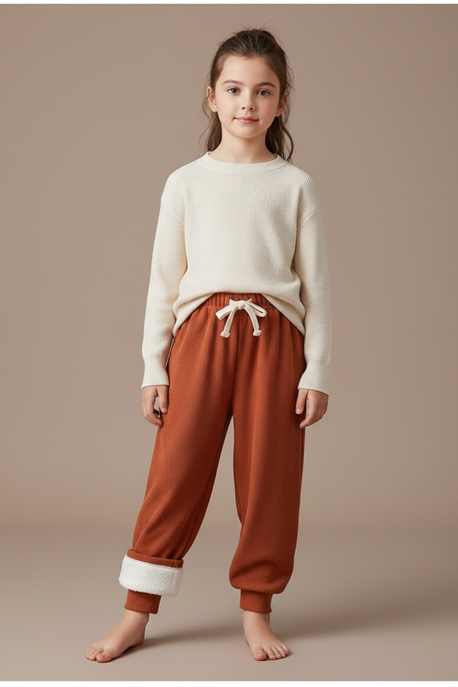 Pantalon Fluide Marron Côtelé Ample Doublé Enfant - Cordé