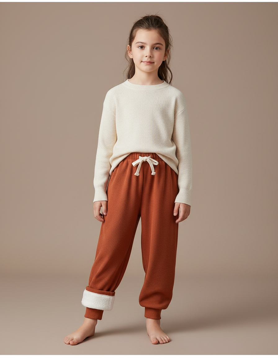 Pantalon Fluide Marron Côtelé Ample Doublé Enfant - Cordé