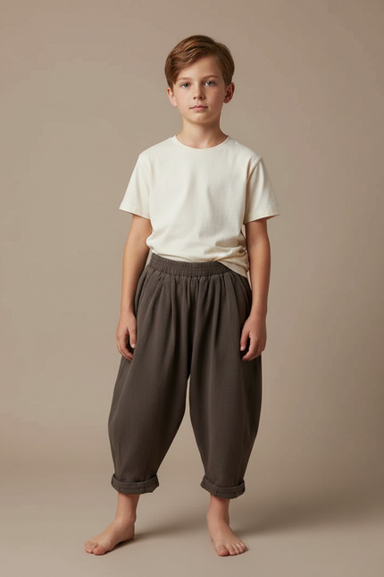 Pantalon Fluide Ample Molleton Confortable Enfant - Kaki