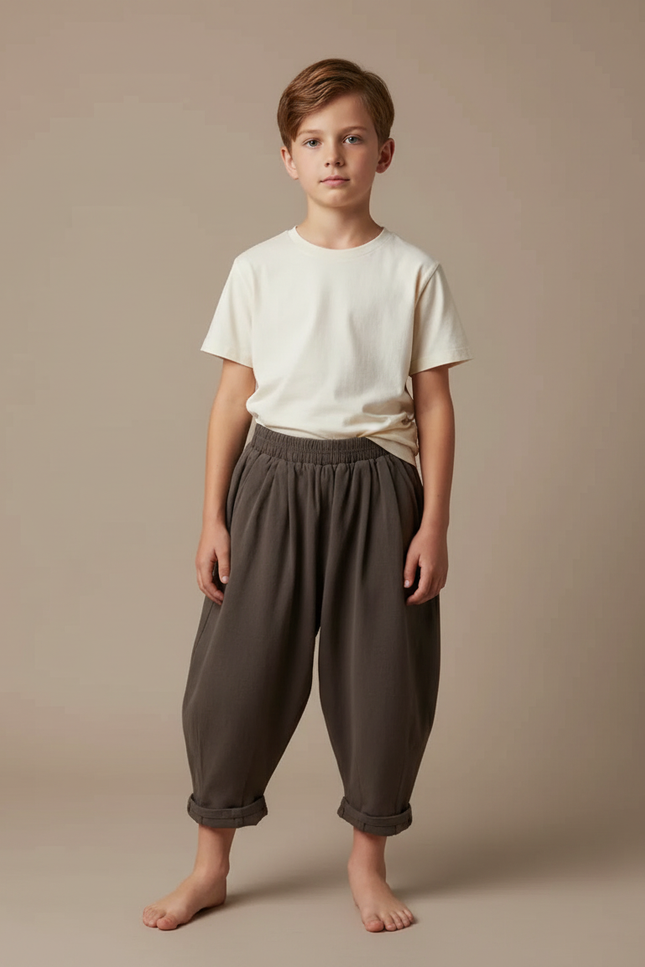 Pantalon Fluide Ample Molleton Confortable Enfant - Kaki