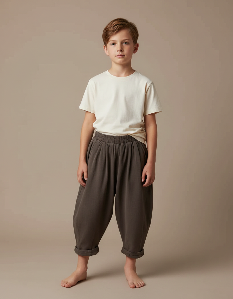 Pantalon Fluide Ample Molleton Confortable Enfant - Kaki