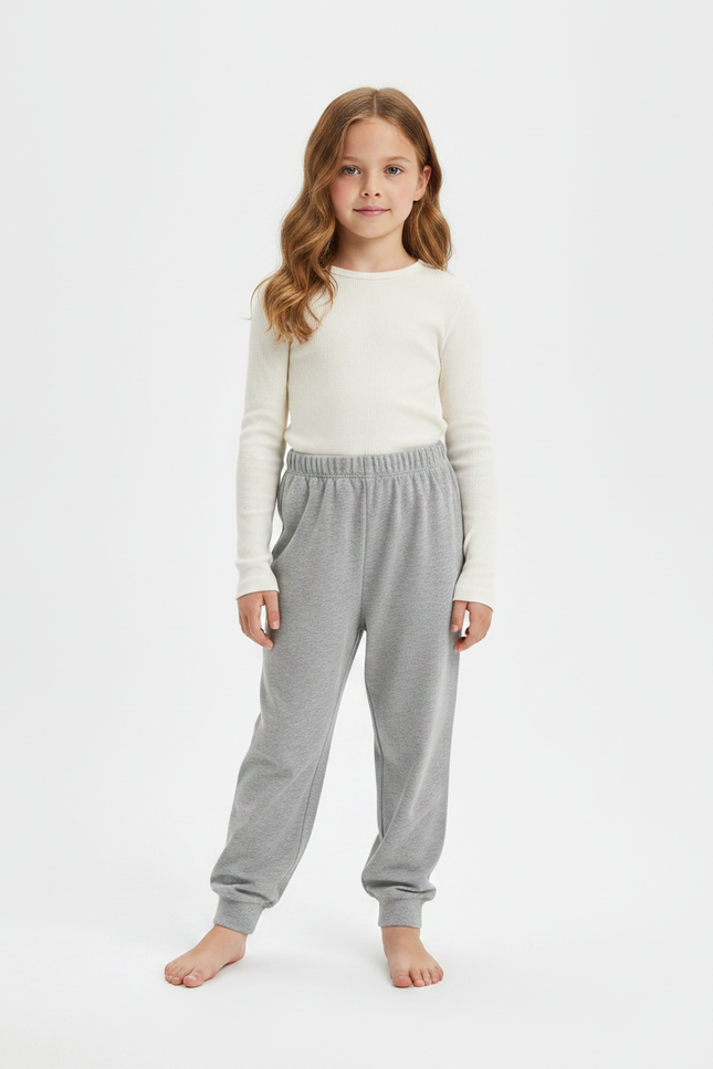 Pantalon Fluide Gris Coton Ample Décontracté Enfant - Molleton
