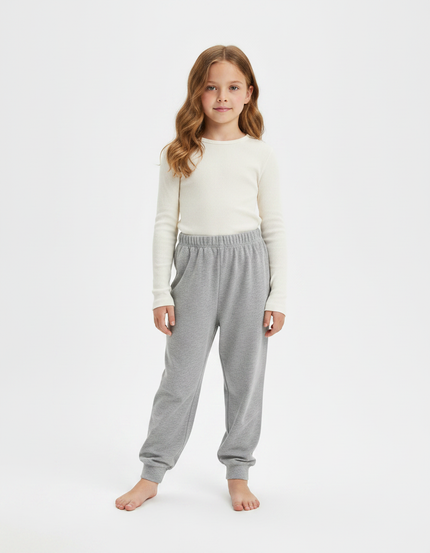 Pantalon Fluide Gris Coton Ample Décontracté Enfant - Molleton