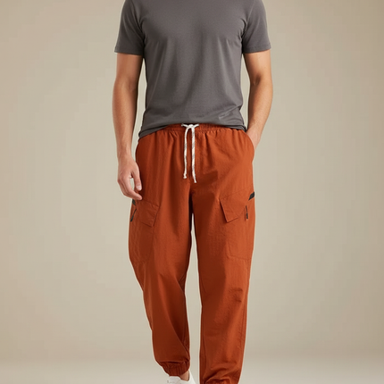 Pantalon Fluide Orange Cargo Homme Léger Décontracté - Coton