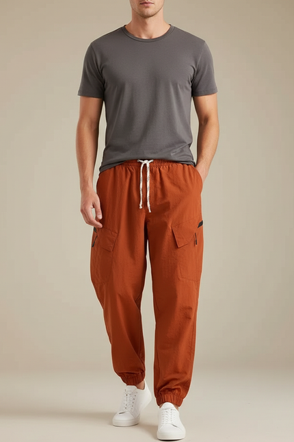 Pantalon Fluide Orange Cargo Homme Léger Décontracté - Coton
