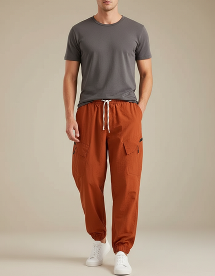 Pantalon Fluide Orange Cargo Homme Léger Décontracté - Coton
