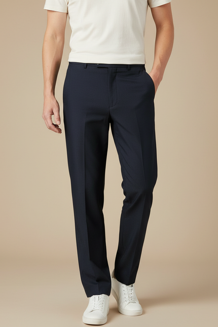 Pantalon Fluide Homme Bleu Marine Droit Extensible Élégant - Polyester