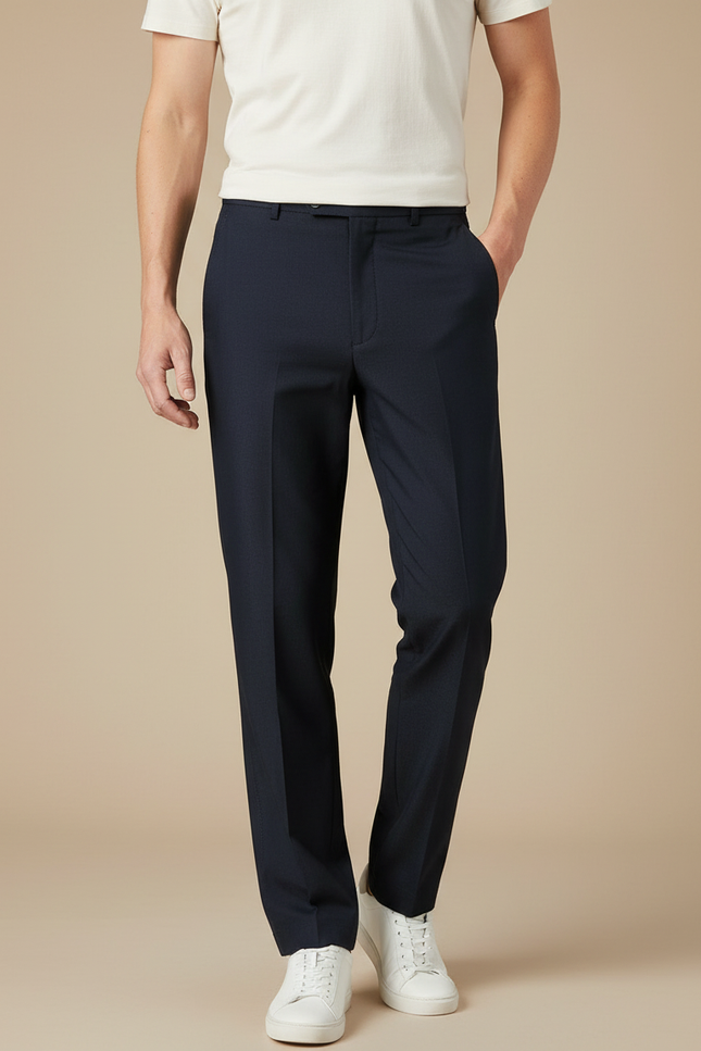 Pantalon Fluide Homme Bleu Marine Droit Extensible Élégant - Polyester
