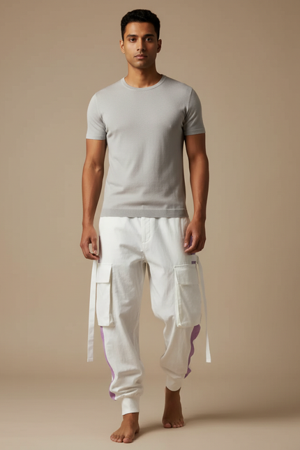 Pantalon Fluide Blanc Cargo Ample Décontracté Homme - Toile