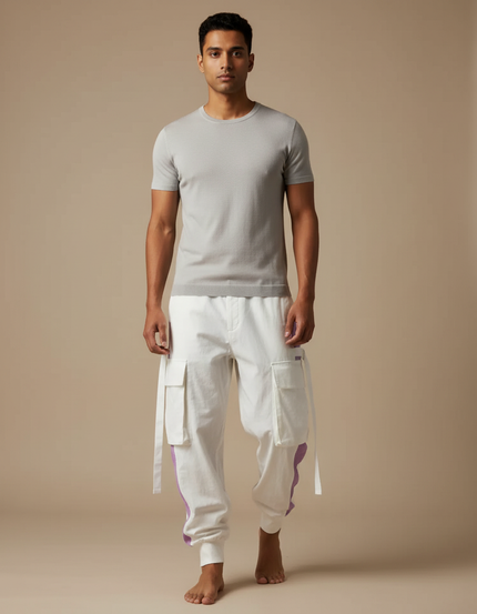 Pantalon Fluide Blanc Cargo Ample Décontracté Homme - Toile