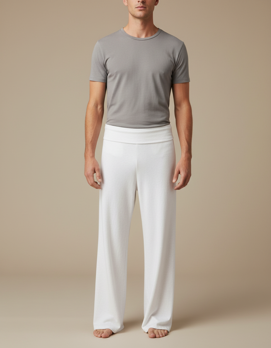 Pantalon Fluide Blanc Ample Confortable Homme Coton - Molleton