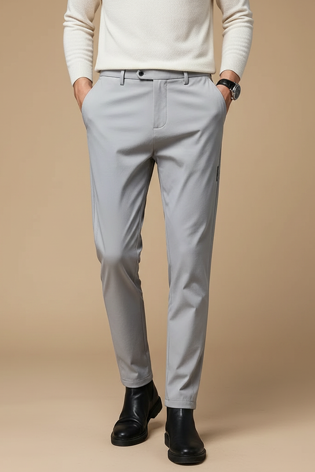 Pantalon Fluide Gris Homme Slim Élastique Décontracté - Polyester