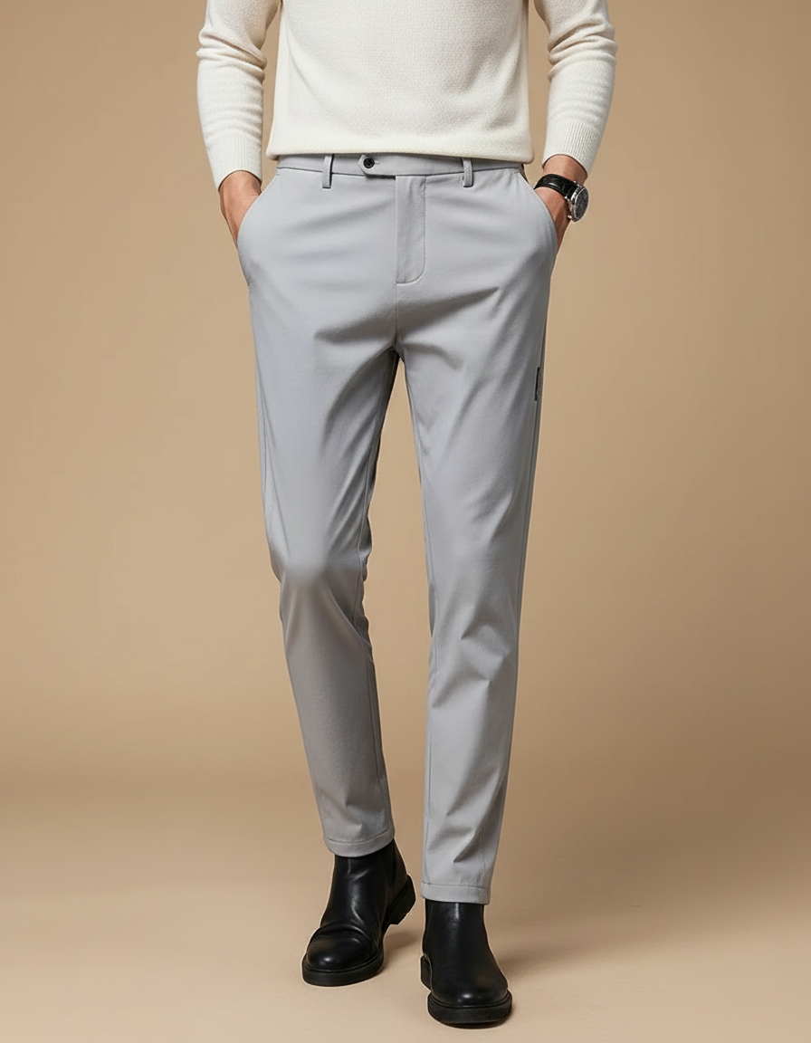 Pantalon Fluide Gris Homme Slim Élastique Décontracté - Polyester