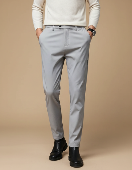 Pantalon Fluide Gris Homme Slim Élastique Décontracté - Polyester