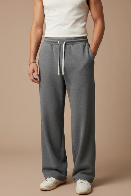 Pantalon Fluide Homme Gris Coupe Ample Coton - Molleton