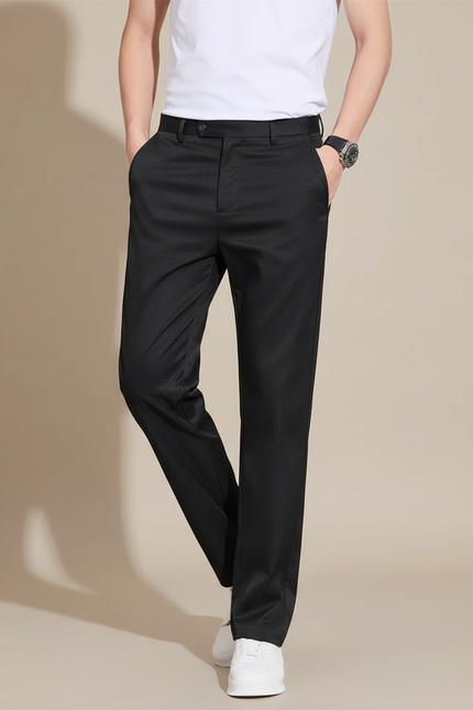 Pantalon Fluide Noir Droit Décontracté Homme Respirant - Polyester
