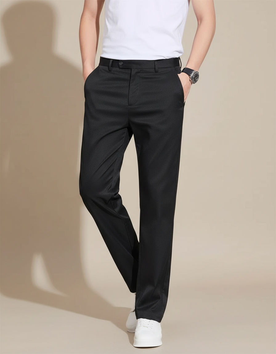 Pantalon Fluide Noir Droit Décontracté Homme Respirant - Polyester