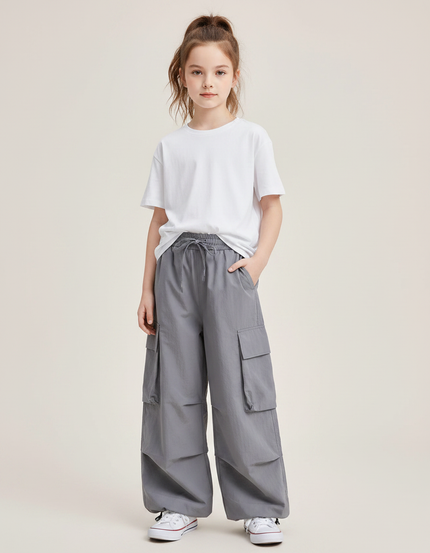 Pantalon Fluide Cargo Gris Ample Décontracté Enfants Streetwear - Polyester