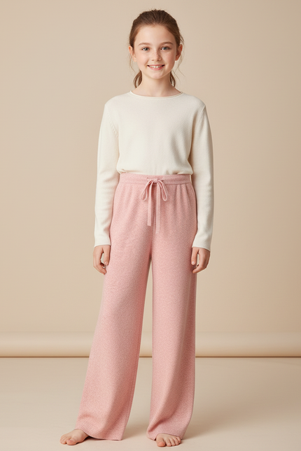 Pantalon Fluide Rose Maille Ample Confortable Enfant