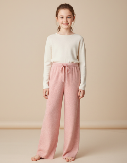 Pantalon Fluide Rose Maille Ample Confortable Enfant