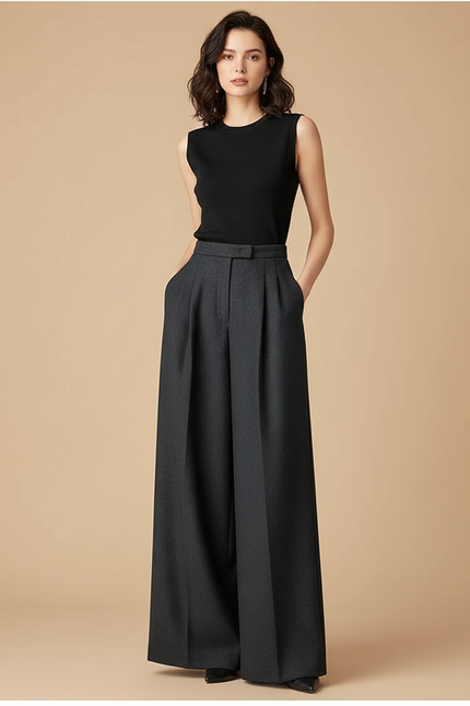 Pantalon Fluide Femme Luxe - Gris Laine