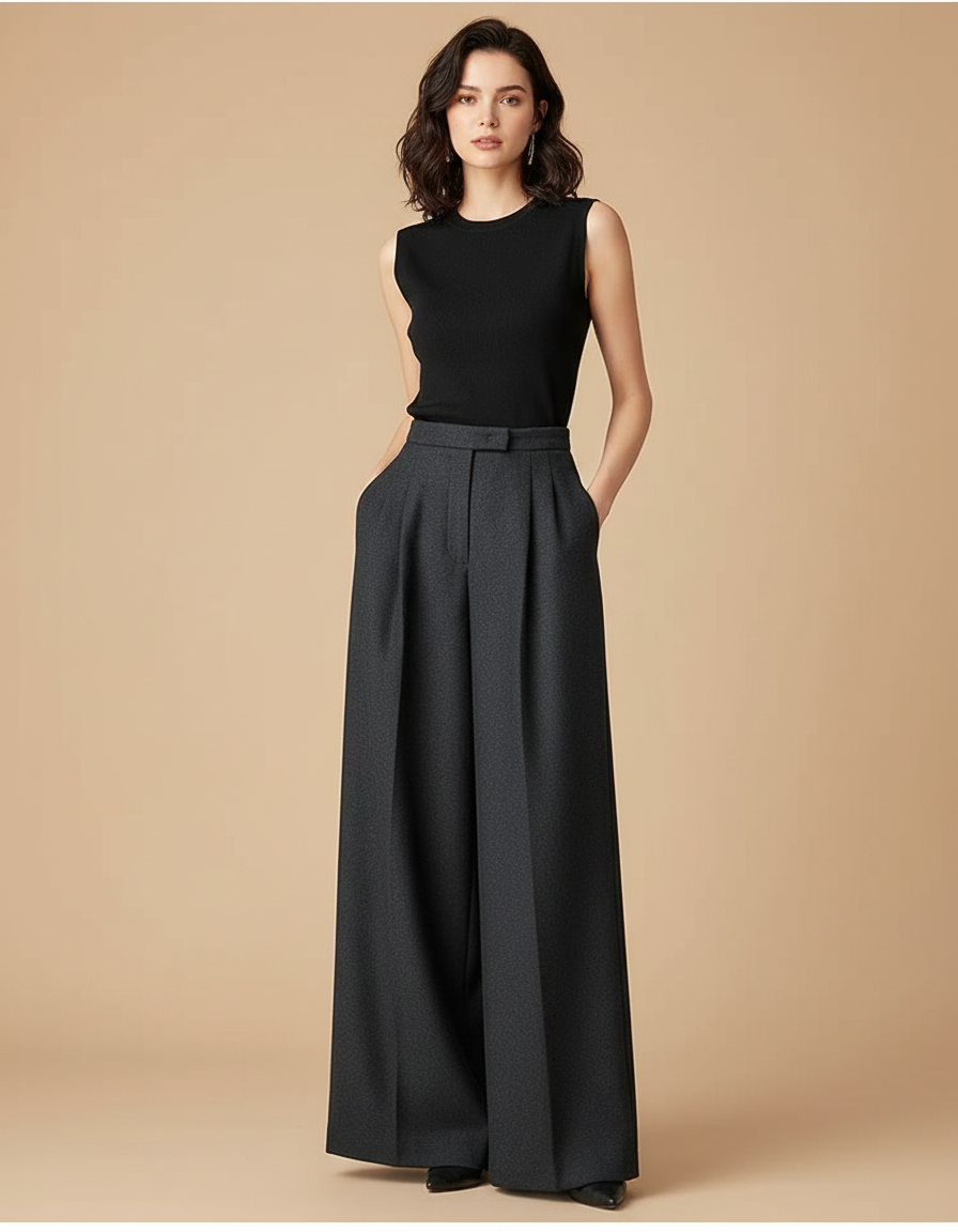 Pantalon Fluide Femme Luxe - Gris Laine