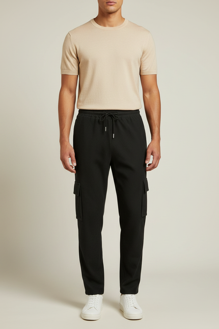 Pantalon Fluide Noir Cargo Gaufre Décontracté Homme - Maille