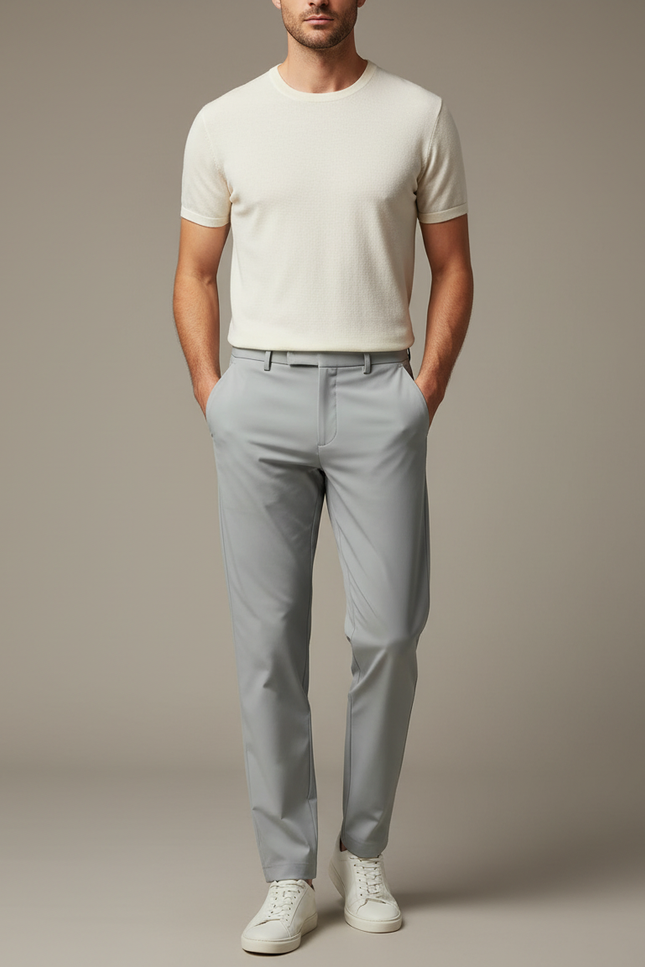 Pantalon Fluide Gris Clair Droit Stretch Homme - Polyester