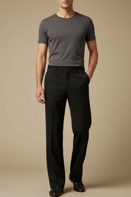 Pantalon Fluide Homme Noir Droit - Viscose