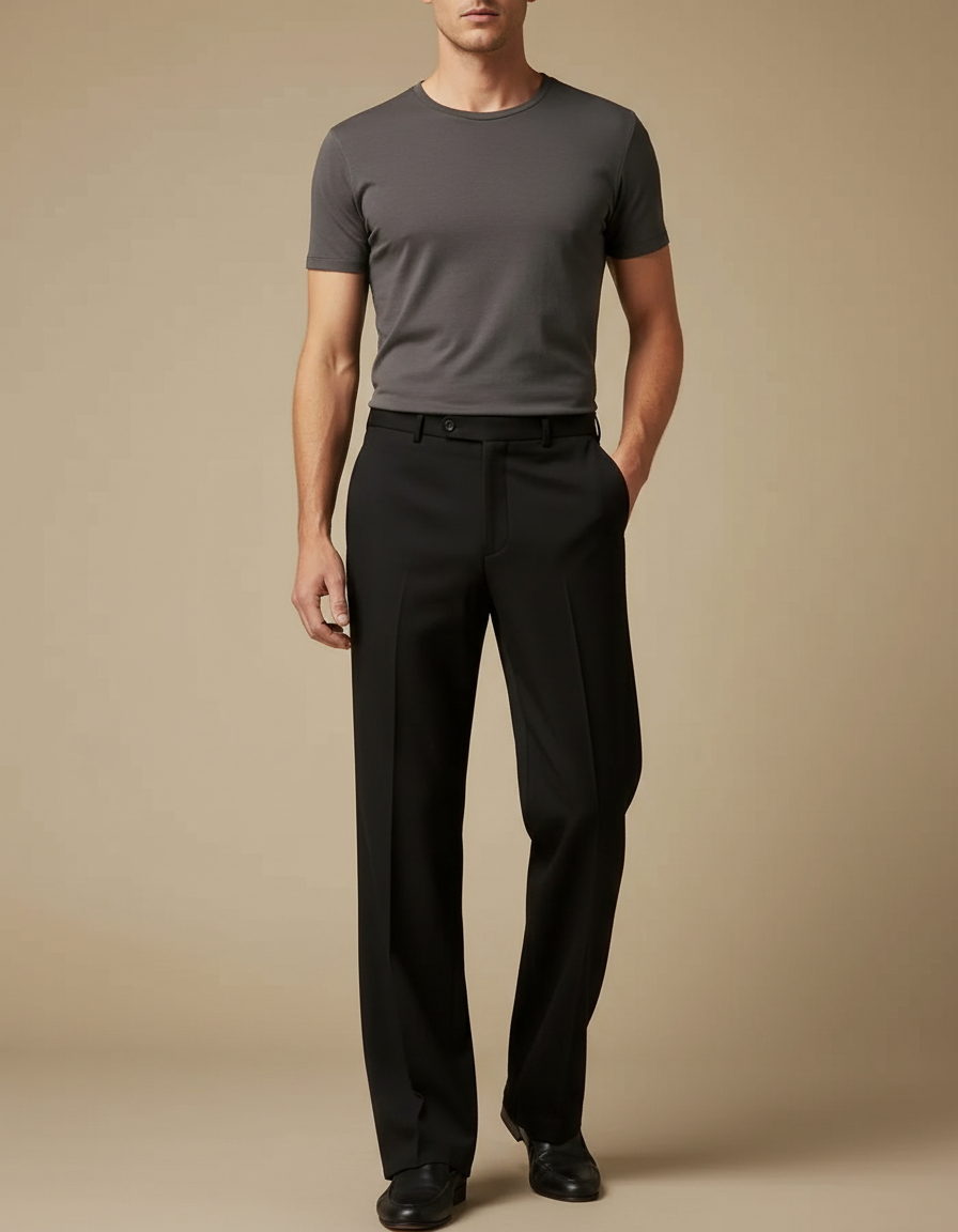 Pantalon Fluide Homme Noir Droit - Viscose