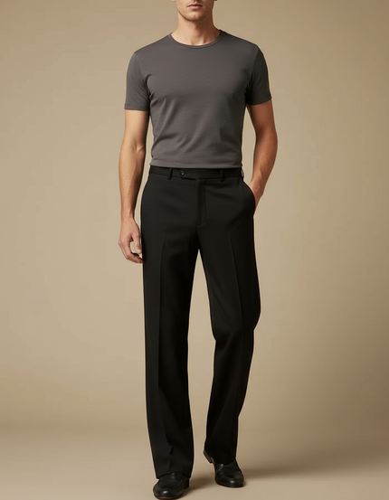 Pantalon Fluide Homme Noir Droit - Viscose