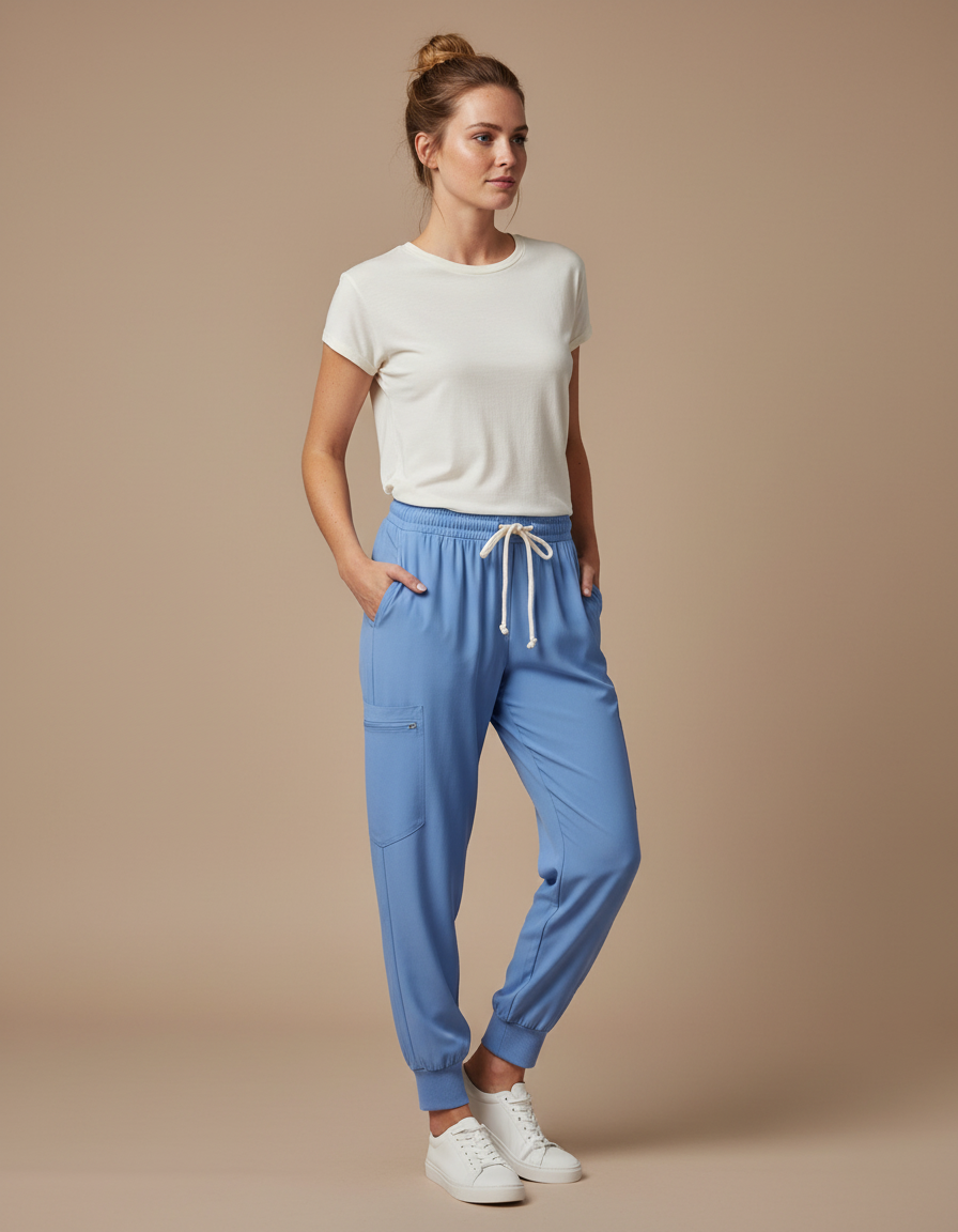 Pantalon Fluide Bleu Ciel Jogger Cordon Femme - Polyester