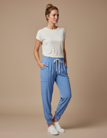 Pantalon Fluide Bleu Ciel Jogger Cordon Femme - Polyester
