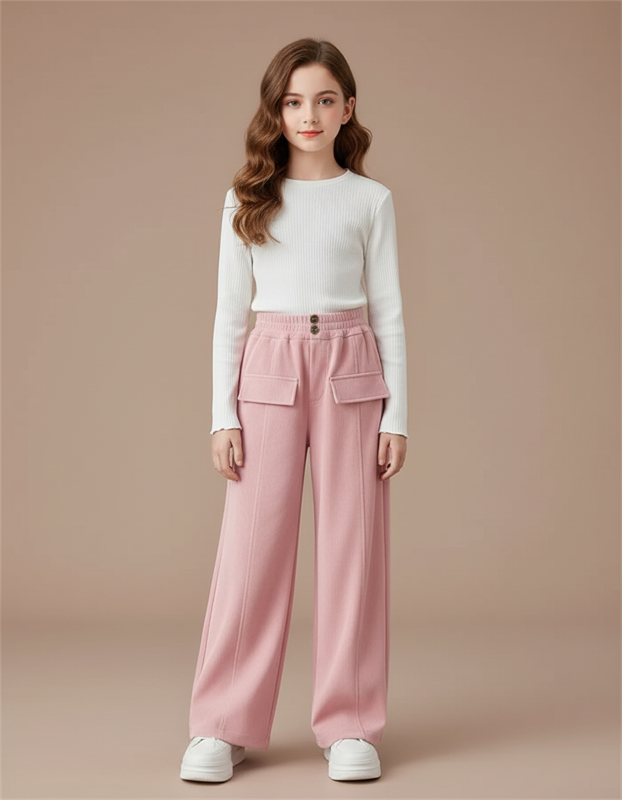 Pantalon Fluide Rose Ample Décontracté Enfant - Molleton