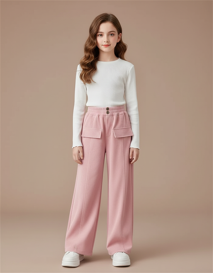 Pantalon Fluide Rose Ample Décontracté Enfant - Molleton