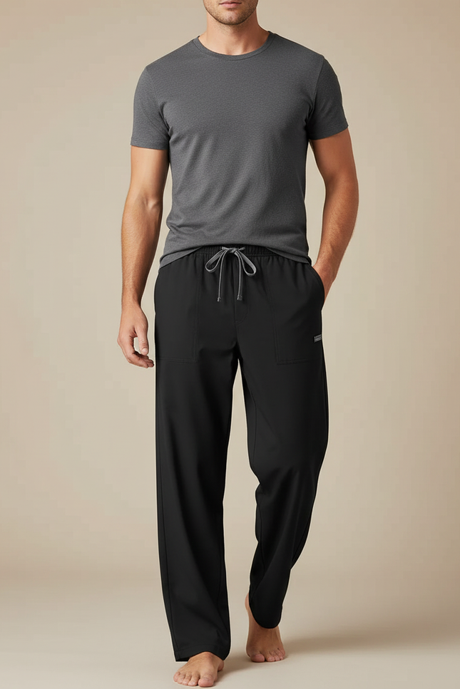 Pantalon Fluide Noir Ample Décontracté Confortable Homme - Polyester