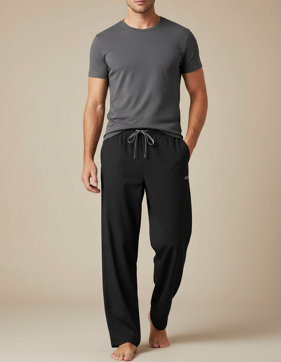 Pantalon Fluide Noir Ample Décontracté Confortable Homme - Polyester