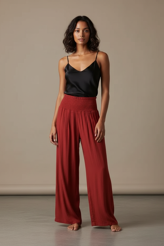 Pantalon Fluide Rouille - Rouge Viscose