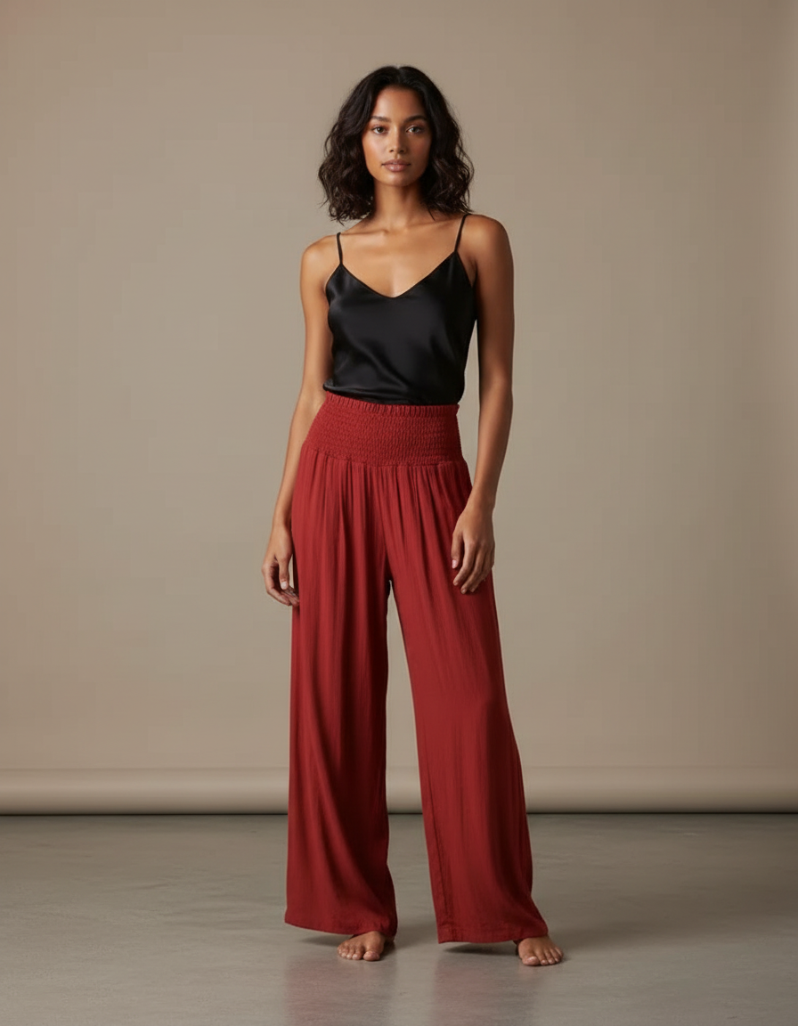 Pantalon Fluide Rouille - Rouge Viscose
