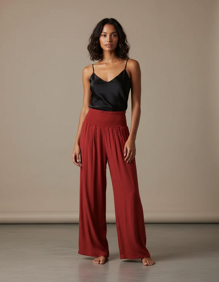 Pantalon Fluide Rouille - Rouge Viscose