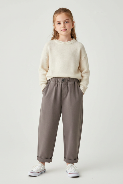 Pantalon Fluide Gris Ample Confortable Décontracté Enfant - Molleton