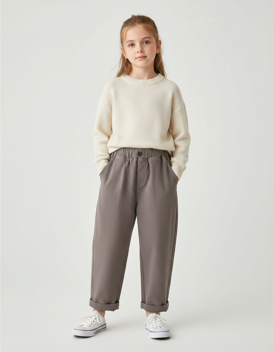 Pantalon Fluide Gris Ample Confortable Décontracté Enfant - Molleton