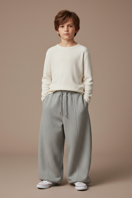 Pantalon Fluide Gris Ample Coton Molleton Enfant