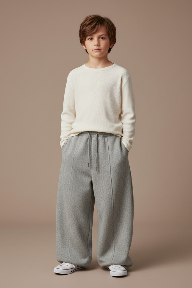 Pantalon Fluide Gris Ample Coton Molleton Enfant