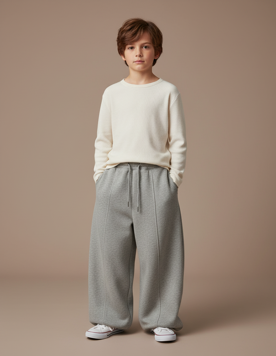 Pantalon Fluide Gris Ample Coton Molleton Enfant