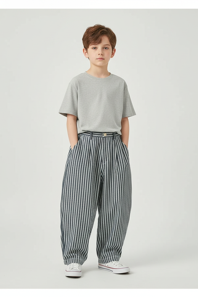 Pantalon Fluide Rayé Vertical Ample Décontracté Enfant - Imprimé Coton