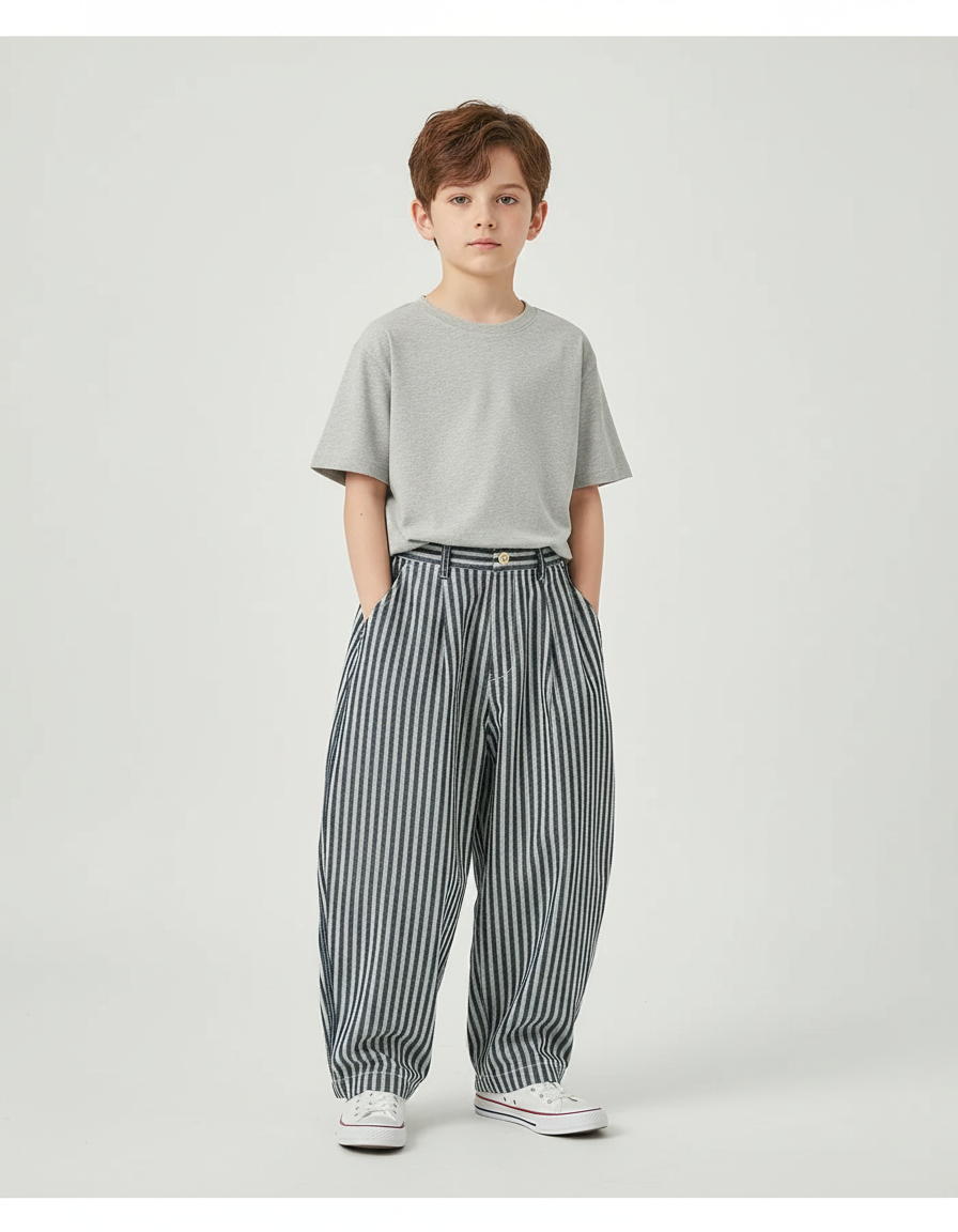 Pantalon Fluide Rayé Vertical Ample Décontracté Enfant - Imprimé Coton