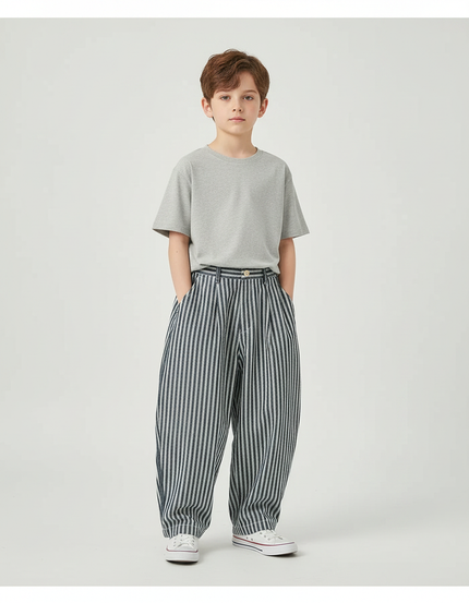 Pantalon Fluide Rayé Vertical Ample Décontracté Enfant - Imprimé Coton