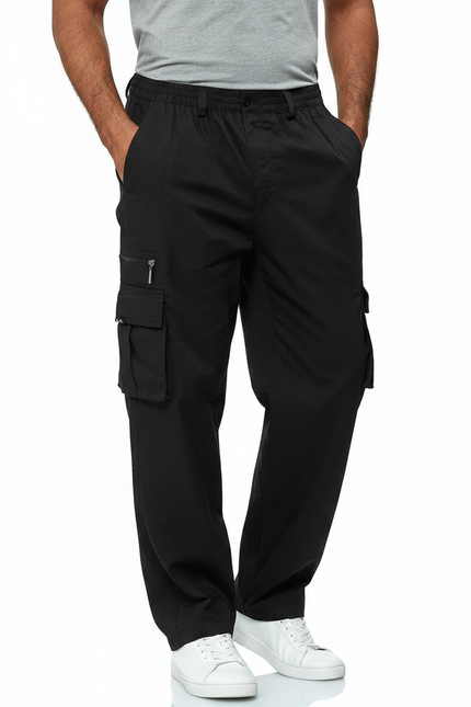 Pantalon Fluide Noir Cargo Décontracté Ample Homme - Polyester