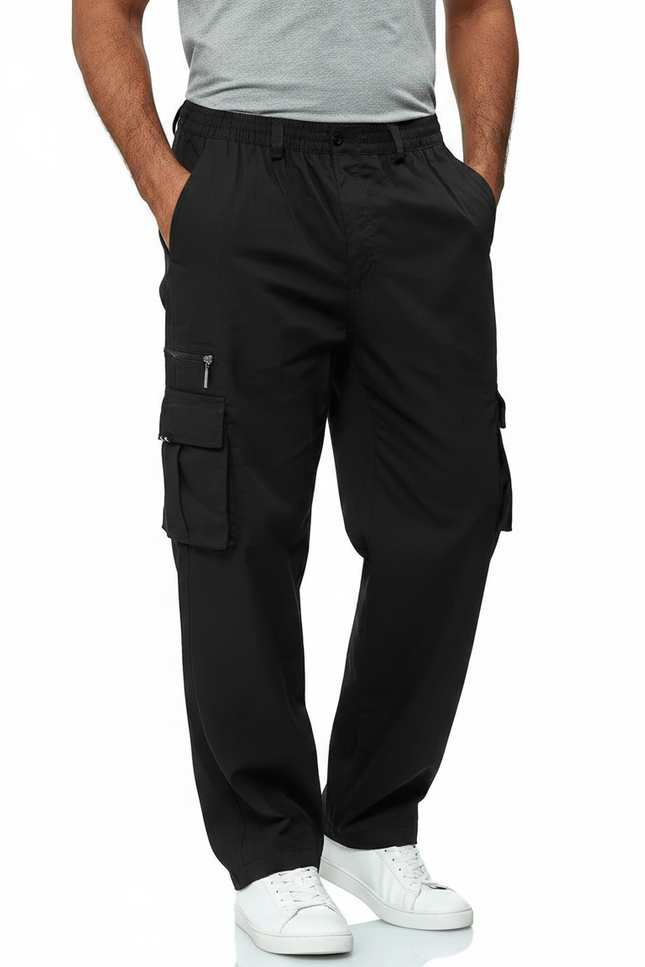 Pantalon Fluide Noir Cargo Décontracté Ample Homme - Polyester